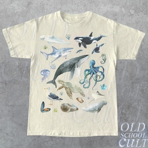 Vintage 90s Water Color Sea Animal Tshirt, Retro Ocean Nature Shirt, Sealife, Ocean, Whale, Orca, Turtle, Dolphin Shirt, Nostalgia Adult Tee
