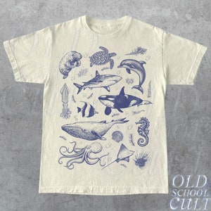 Tshirt vintage des années 90 avec tatouage animal marin, chemise rétro océan Nature, Sealife, océan, baleine, orque, tortue, chemise dauphin, t-shirt adulte décontracté unisexe