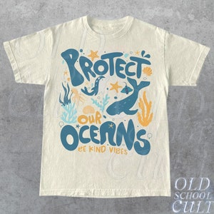 Protect Our Oceans 90s Tattoo Sea Animal Tshirt, Retro Ocean Nature Shirt, Sealife, Ocean, Whale, Orca, Turtle, Dolphin, Unisex Adult Tee