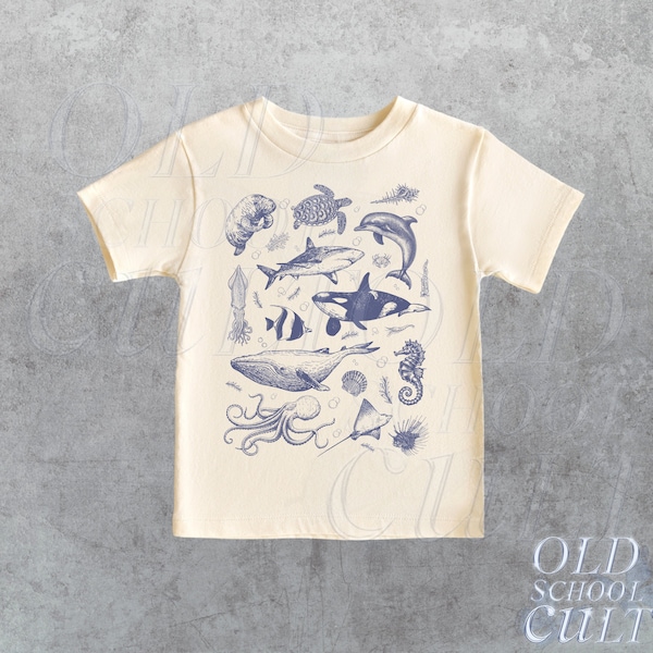 Vintage 90s Toddler Sea Animal Tshirt, Retro Ocean Nature Baby Shirt, Sealife, Ocean, Whale, Orca, Turtle, Dolphin Shirt, Toddler Cotton Tee