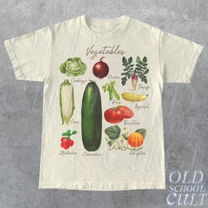 Vintage Vegetables 90s Graphic T-Shirt, Nostalgia Retro Food Graphic T-shirt, Corn, Onion, Cucumber, Tomatoes, Vintage Style Shirt