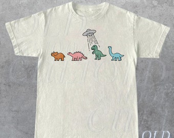 Dinosaur Ufo Retro T-Shirt, Dinisaur Vintage Tatt0o Style Shirt, Unisex Funny Dino T Shirt, 90s Minimalistic Graphic Tee, Fun Dinosaur Gifts