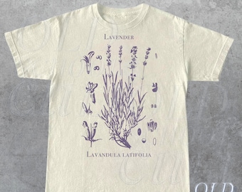 Vintage Lavendel 90er Jahre Grafik T-Shirt, Retro Lavendel Unisex Erwachsenen Shirt, Wildblumen Natur Shirt, Botanisches Shirt, entspanntes Baumwollshirt