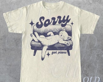 Sorry Got Plans Retro Graphic T-Shirt, Vintage Unisex Adult T Shirt, Vintage Kitten T Shirt, Nostalgia Cat T Shirt, Funny Shirt, Retro Gifts