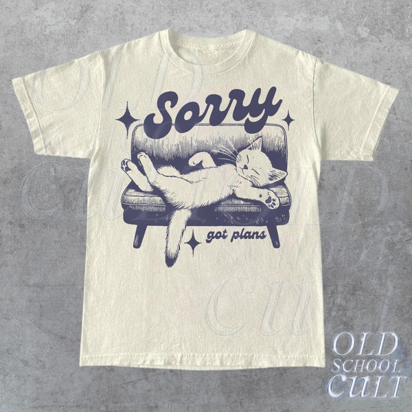 Sorry Got Plans Retro Graphic T-Shirt, Vintage Unisex Adult T Shirt, Vintage Kitten T Shirt, Nostalgia Cat T Shirt, Funny Shirt, Retro Gifts