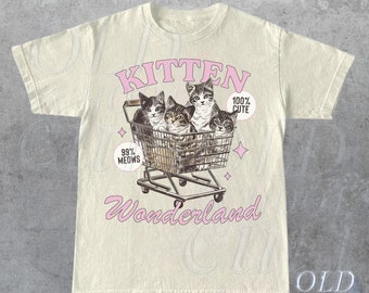 Kitten Wonderland Graphic T-Shirt, Retro 90s Unisex Adult T Shirt, Vintage Cat T Shirt, Nostalgia T Shirt, Relaxed Cotton Tees, Retro Gifts