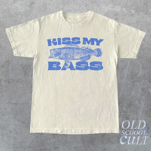 Kiss My Bass Vintage Style Fishing T-Shirt, Retro Fisher T Shirt, Fisher Gear, Fisher Graphic Shirt, Adult Unisex Relaxed Cotton Shirt