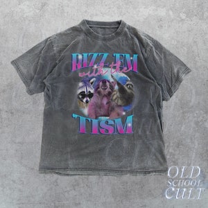 Rizz Em With The Tism Retro Shirt, Vintage Funny Raccoon Graphic Shirt, Autism Awareness, Raccoon Meme Tee, Relaxed Soft Cotton Shirt