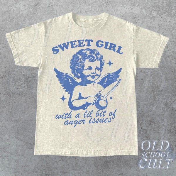 Sweet Girls With Anger Issues Graphi T-Shirt, Retro Unisex Adult T Shirt, Vintage Angel T Shirt, Nostalgia T Shirt, Relaxed Cotton Tees