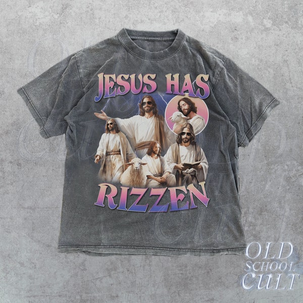 Jesus Has Rizzen Vintage T-Shirt, Retro 90s Graphic Shirt, Funny Shirts, Distressed Cotton Shirt, Oversized Bootleg Tees, Gift For Him