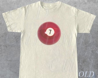 T-shirt graphique vintage 7 boules des années 90, chemise surdimensionnée de billard rétro, t-shirt porte-bonheur Y2k, cadeau de billard cool des années 80, vêtements de l'an 2000
