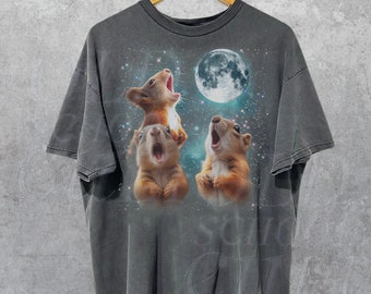 Three Squirrel Funny Vintage Tshirt, Retro Squirrel Meme Shirt, Ugly T-Shirt Gifts For Friends, Howling Squirrel Moon,Soft Unisex Cotton Tee