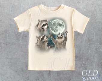 Three Raccoons Vintage Toddler T-shirts, Retro Raccoon Moon Tshirt, Raccoon Lovers, Funny Baby Tees, Baby Gifts, Cute Toddler Cotton Shirt