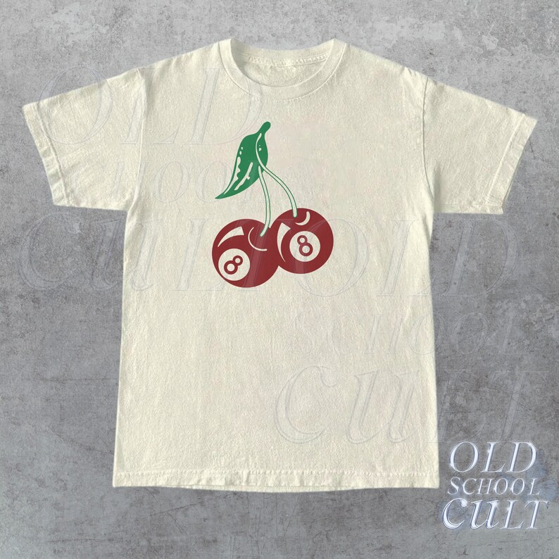 T-shirt grafica vintage Cherry 8 Ball anni '90, camicia oversize per amanti del biliardo retrò, maglietta fortunata Y2k, fantastico regalo Billard degli anni 2000, abbigliamento Y2k Sand