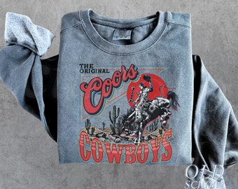 Coors Western Cowboy Sweatshirt, Vintage 90s Graphic Western Sweater, Retro Coors Comfort Colors, Rodeo Oversize Cowboy Hoodie, Distressed