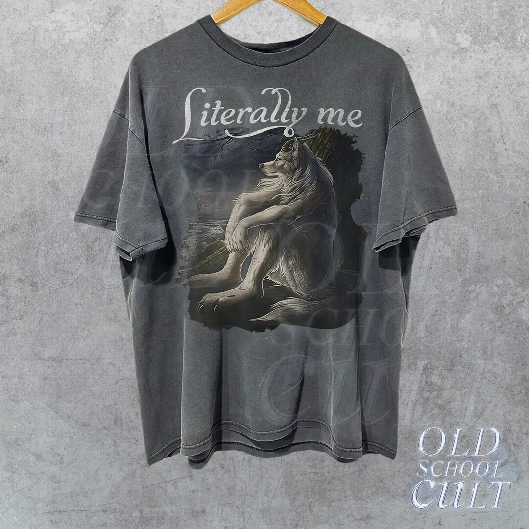 Wolf Funny Vintage Tshirt, Retro Meme Tee, Grunge Clothing Aesthetic, Emo Silly Animal Graphic