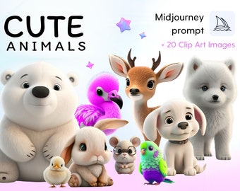 High Quality Customizable Midjourney Prompt for AI generated Super Cute Cartoon Animals + 20 Ready Images, Best prompt, Fully Tested, AI art