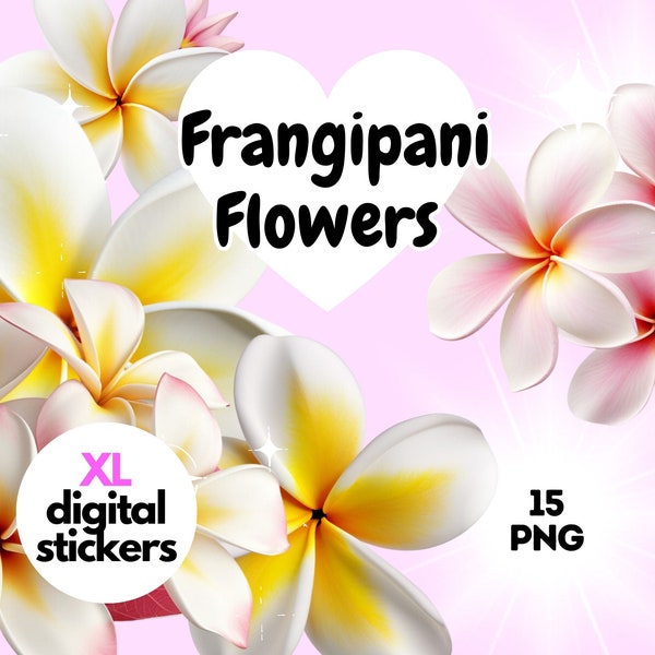 Frangipani Flowers Digital Stickers, XL size, Hawaii, Plumeria png, Plumeria Flower clipart, digital download, instagram stories stickers