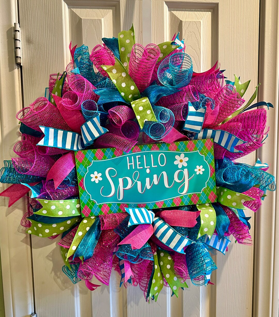 Hello Spring Deco Mesh Wreath, Spring Door Wreath, Front Door Decor Etsy