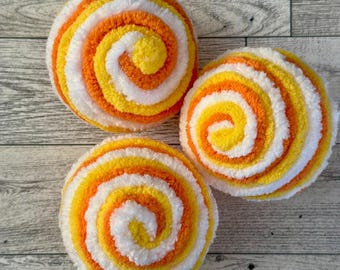 Halloween Candy Corn Wreath Attachment Orange White Yellow Yarn Wrapped Balls Handcrafted Bowl Lantern Filler Ornament Ball Embellishment