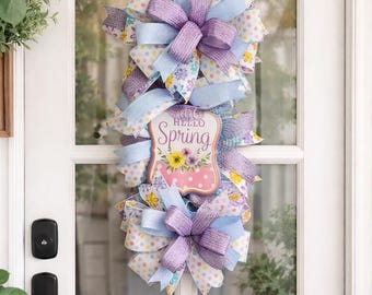 Spring Door Swag Front Door Decor Mom Pastel Decoration Entryway Design Hello Spring Welcome Sign Mothers Day Gift Idea Housewarming