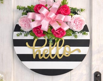 Round Door Hanger Hello Sign Welcome Decor Farmhouse Style Spring Decoration Gift Housewarming Present Mothers Day Real Estate Agent Closing