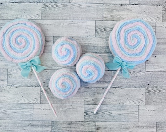 Candyland Christmas Ornament Yarn Ball Picks Wreath Embellishment Decorative Pastel Lollipop Holiday Tree Decoration Tiered Tray Decor