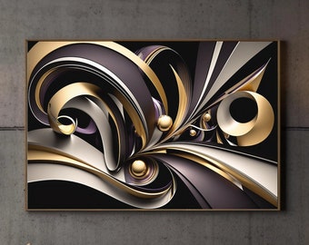 Man Cave Art, Cool Unique Abstract Art, Bachelor Pad Art, AI Generated, Neutral Colors Brown, Gold and Silver, Classy and Elegant Wall Decor