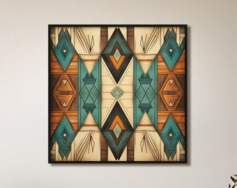 Southwest Wall Art inTeal Brown & Beige, Ranch Home Decor, Western-Style Wall Print, Boho-chic, Modern Rustic Bohemian Decor, Boho Wall Art