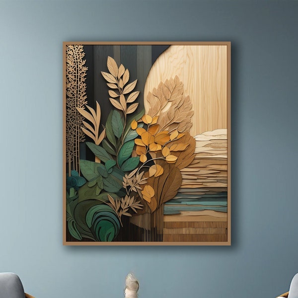 Boho Earthtones Botanical Print, Room Decor, Bedroom Art, Earth Tones Poster, Home Decor, Neutral Shades, Organic Textures, Wood Grain