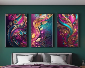 Gorgeous Statement Piece, Abstract Wall Art, Pink and Gold Decor, Teal and Purple, High Quality Prints, Home Decor, Stylish Art Print