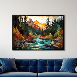 Landscape Wall Art, Abstract Bold Orange, Green, and Teal Print, Home Decor, Modern Art, Home Office Decor, Statement Piece, Wall Art, Fall