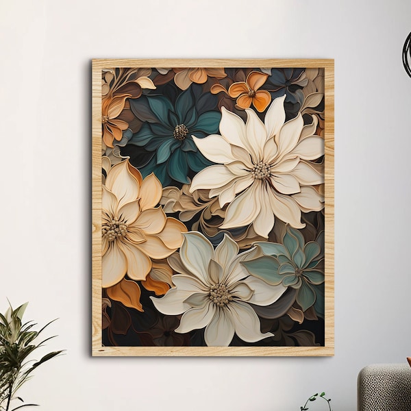 Boho Flower Poster, Earth Tones Room Decor, Botanical Wall Art, Bedroom Art, Home Decor, Neutral Colors, Bathroom Decor, Neutral Shades Art