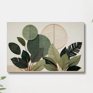 Nature-Inspired home decor, Green & beige botanical print, Earth tones poster, Neutral Colors, Over-the-bed art, Bedroom, Living Room Decor
