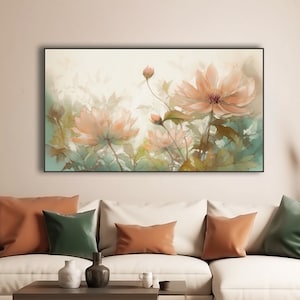 Soft Floral Wall Art - Bedroom Decor - Pink-Peach Floral Art Print - Peaceful Ambience - AI Generated - Poster Prints - Neutral Colors