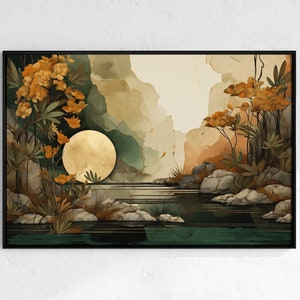 Abstract Wall Art. Nature Inspired Print, Orange Green Beige Poster, Home Decor, Modern Art, Home Office, Botanical, Boho Earth Tones,