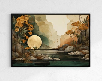 Abstract Wall Art. Nature Inspired Print, Orange Green Beige Poster, Home Decor, Modern Art, Home Office, Botanical, Boho Earth Tones,