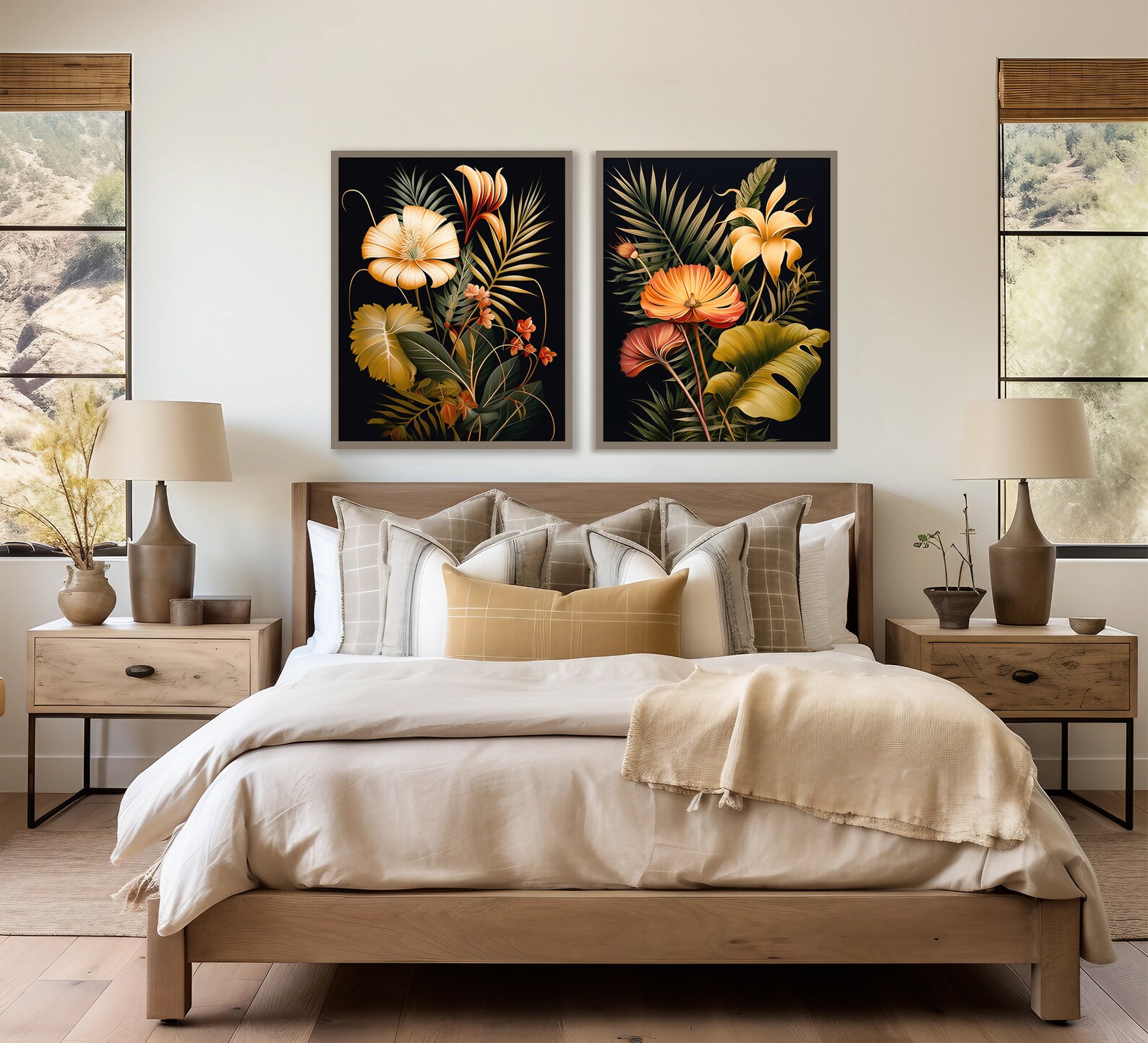 Set of 2 Floral Art Prints. Bold Flower Poster. Elegant Wall Art ...