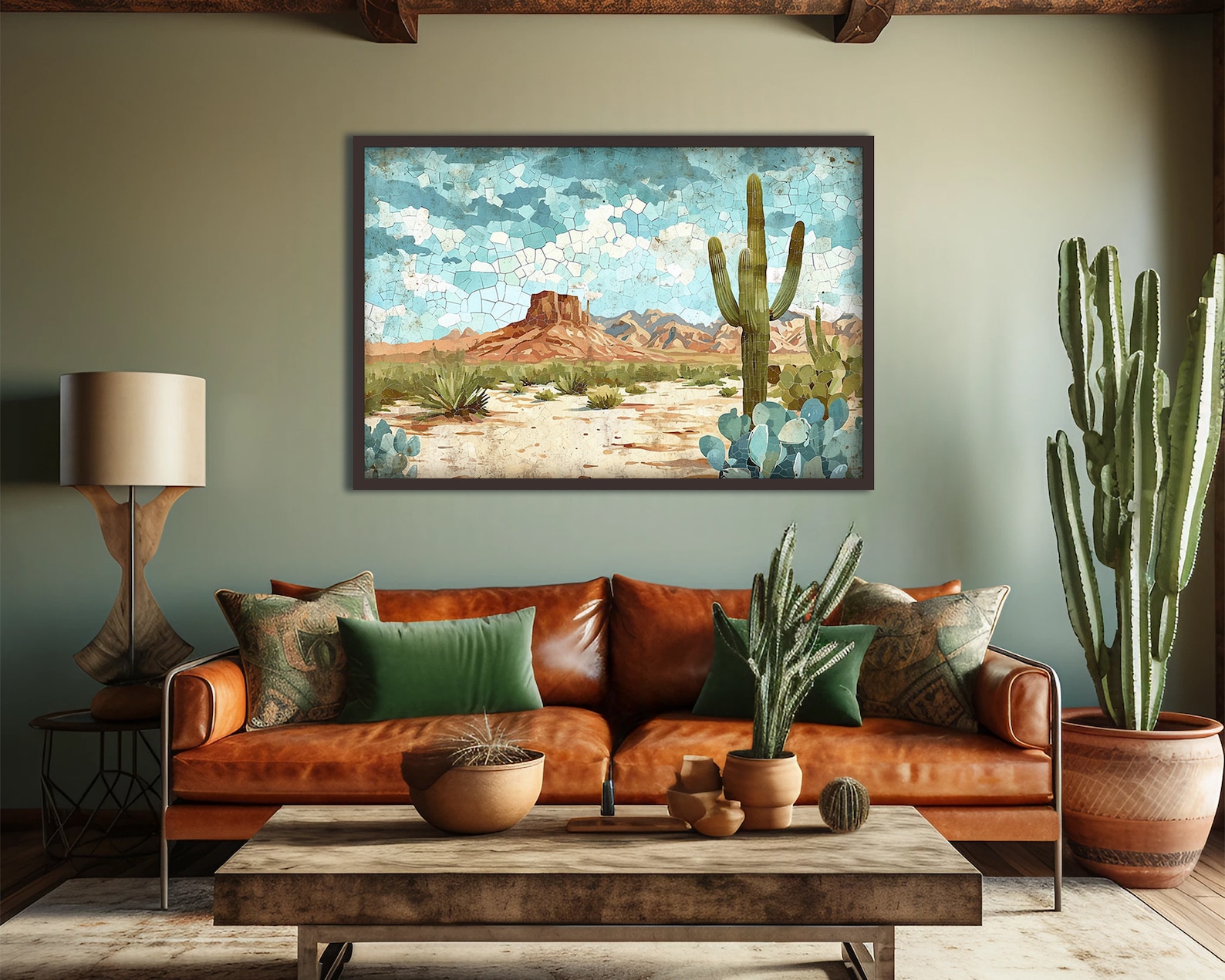 Abstract Southwest Landscape Wall Art, Ranch Home Decor, Teal Green