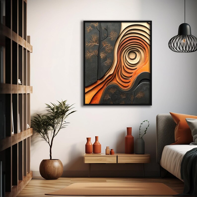 Brown, Orange, Black & Beige Wall Art, Earthy Woodlook Fine Art Print