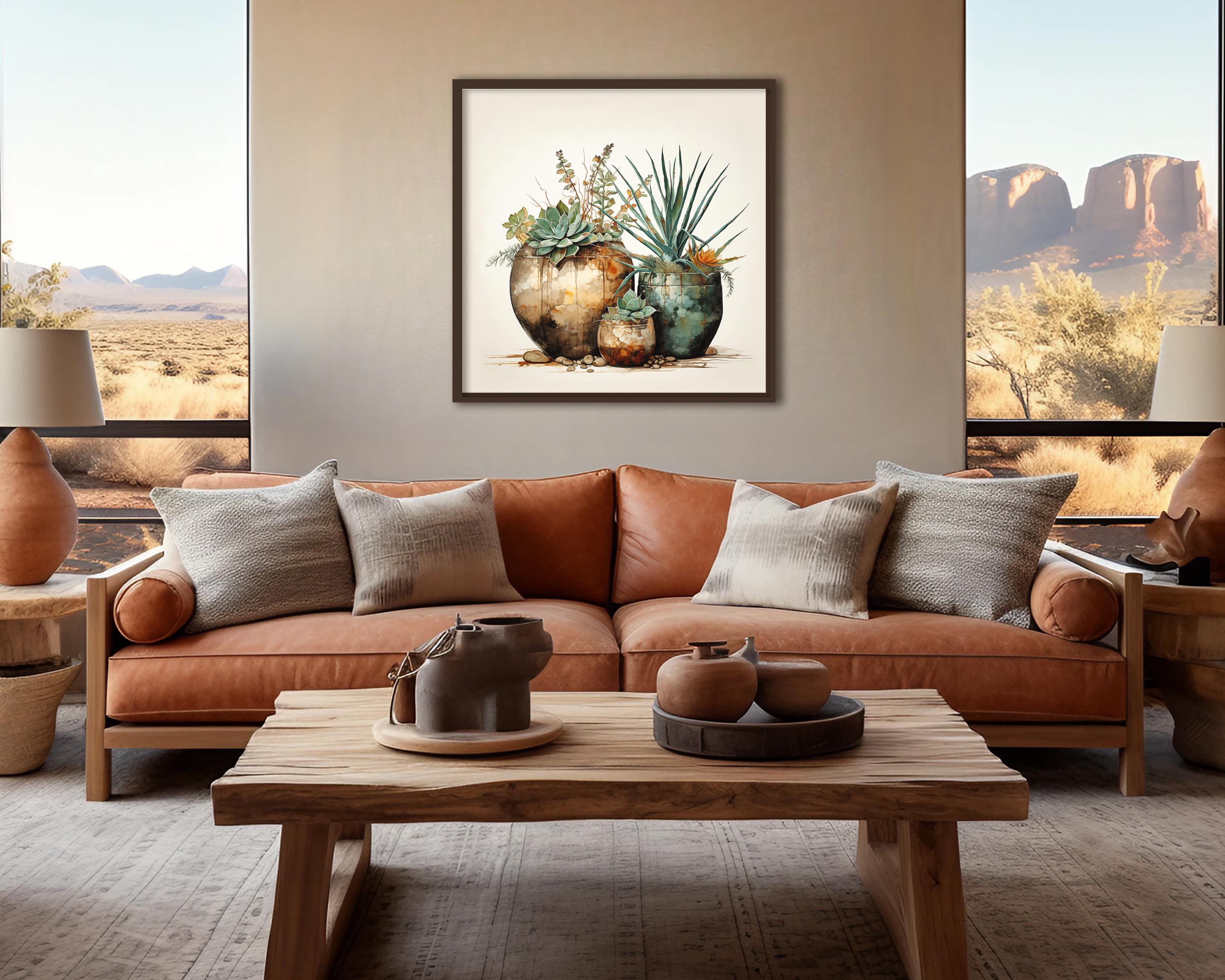 3 Piece Wall Art Set – Succulent Plant Print With Geometric Abstract ...