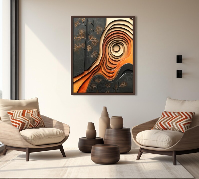 Brown, Orange, Black & Beige Wall Art, Earthy Woodlook Fine Art Print