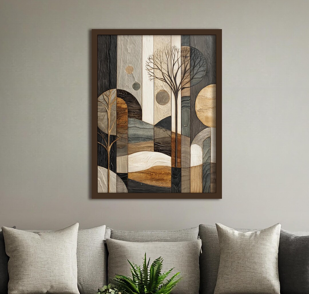 Abstract Tree Landscape Wall Art Print, Neutral Brown Beige and Gray ...