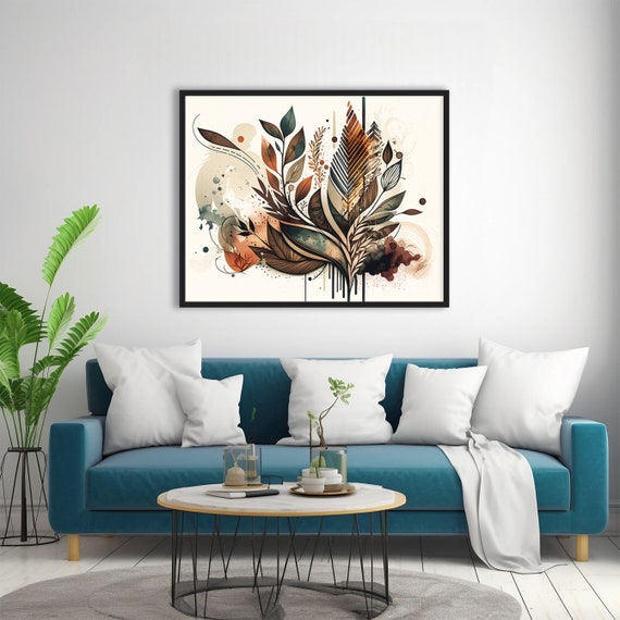 Boho Themed Art Print , Cool Unique Abstract Art, Neutral Colors, AI Generated, Cool, Unique Poster print, Earth Tones Art, Botanical Themed
