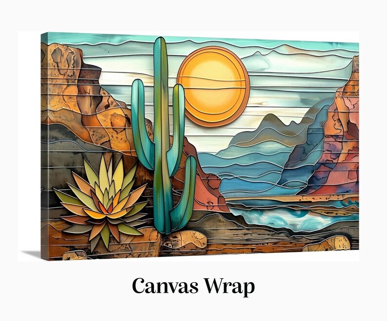 Abstract Southwest Landscape in Teal, Brown, Yellow and Green. Canvas