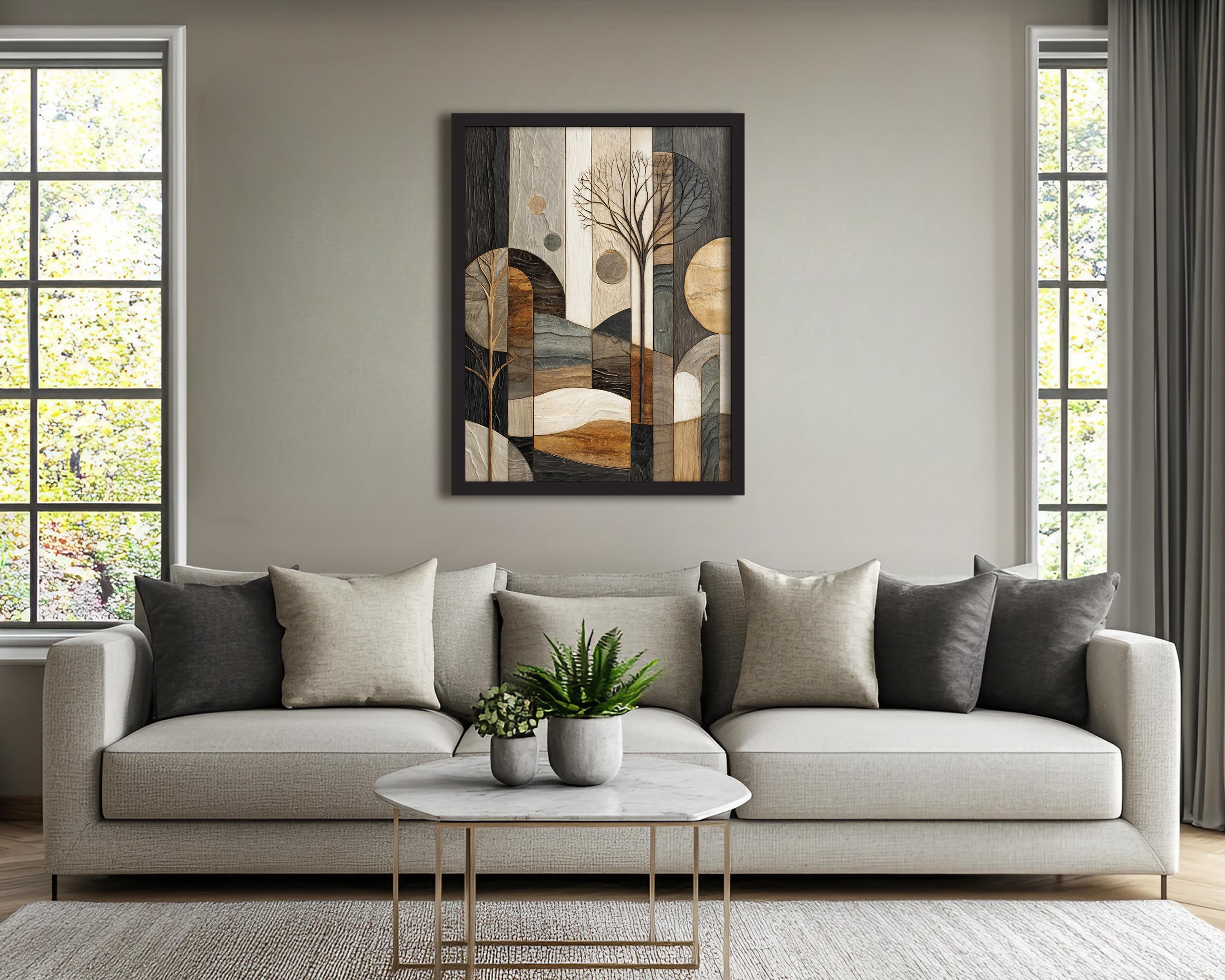 Abstract Tree Landscape Wall Art Print, Neutral Brown Beige and Gray ...