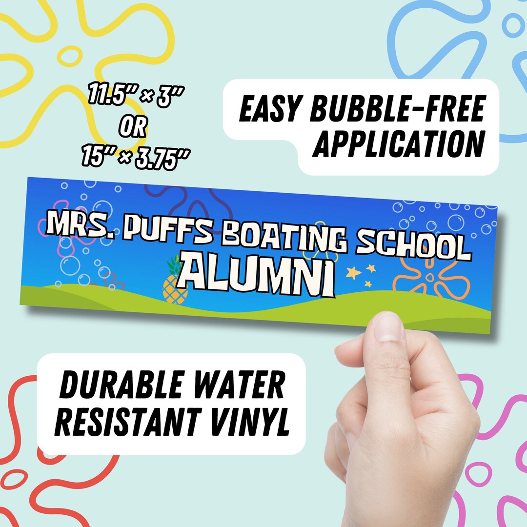 Mrs.puff's Boating School Alumni, Funny Bumper Sticker, Gen Z Humor, Car Decal, Easy Peel