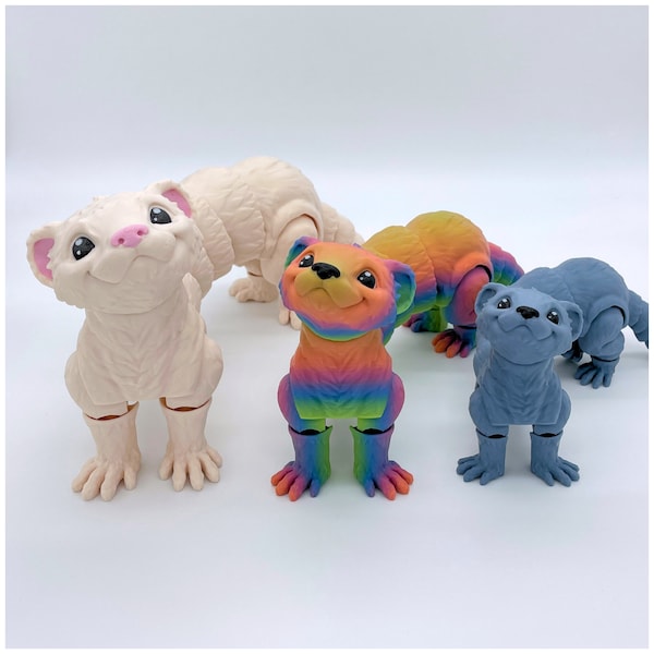 Articulated Ferret Toy - Up to 17" Length, 3D Printed Animal, Playful Poses, Customizable Colors, MatMire Makes