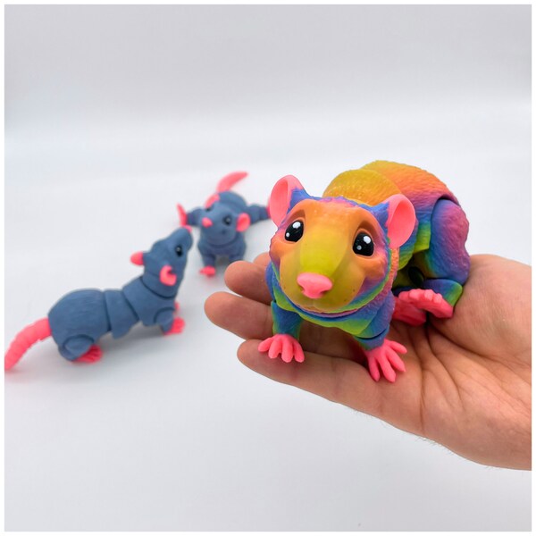 Articulated Cute Rat Toy - 3D Printed Playful Animal Toy, Adult & Juvenile Sizes, Customizable Colors, Fidget Toys for Kids