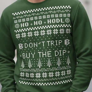 Sudadera navideña fea con humor sobre Bitcoin / No te preocupes, compra cuando baje la apuesta, suéter divertido de algodón para las fiestas de criptomonedas